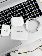 White AirPods Pro 2 style wireless earbuds with ANC and USB-C charging case