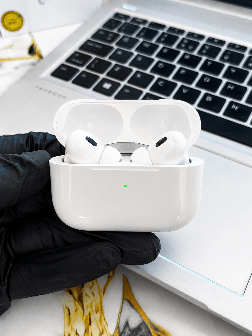 white AirPods Pro 2 ANC style wireless earbuds with USB-C magnetic charging case