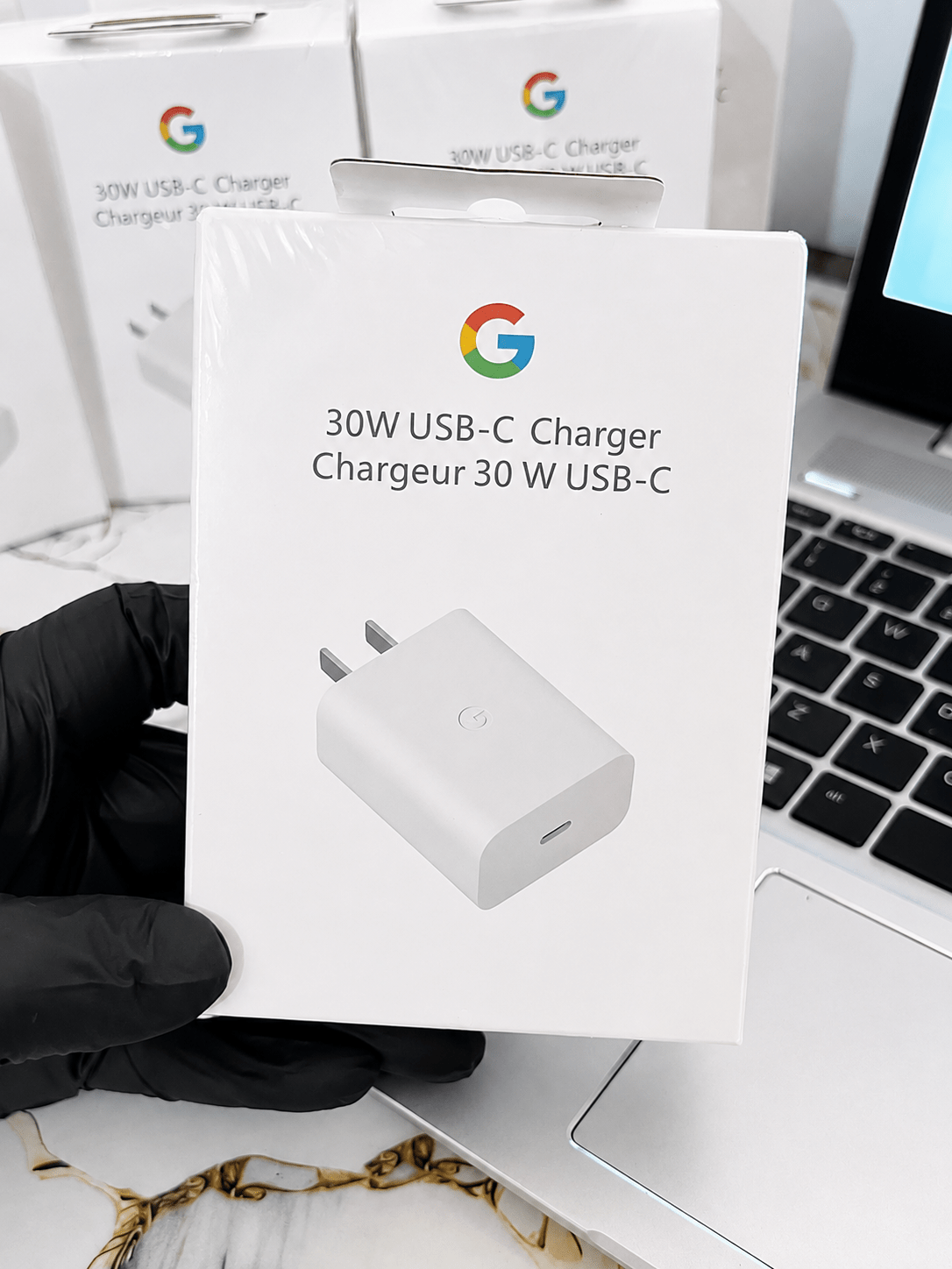 White Google 30W USB-C power charger compact wall adapter