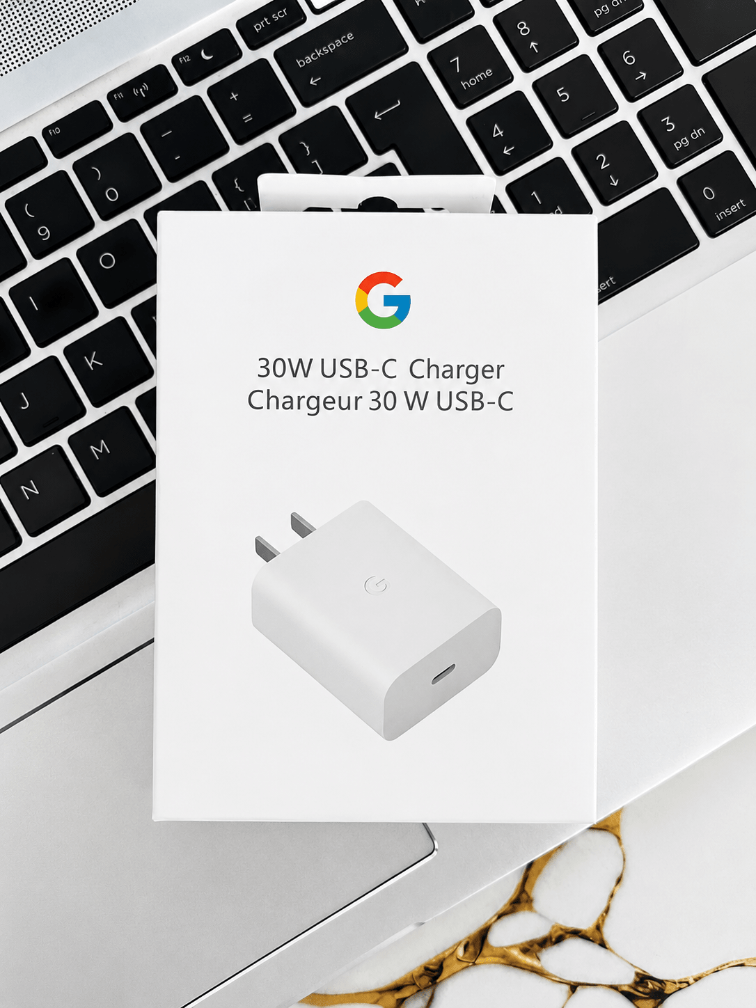 White Google 30W USB-C power charger compact wall adapter