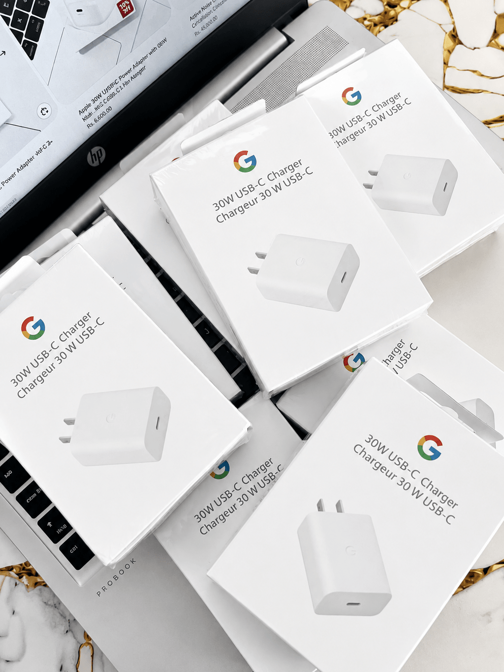 White Google 30W USB-C Power Charger with compact design and USB PD 3.0 support